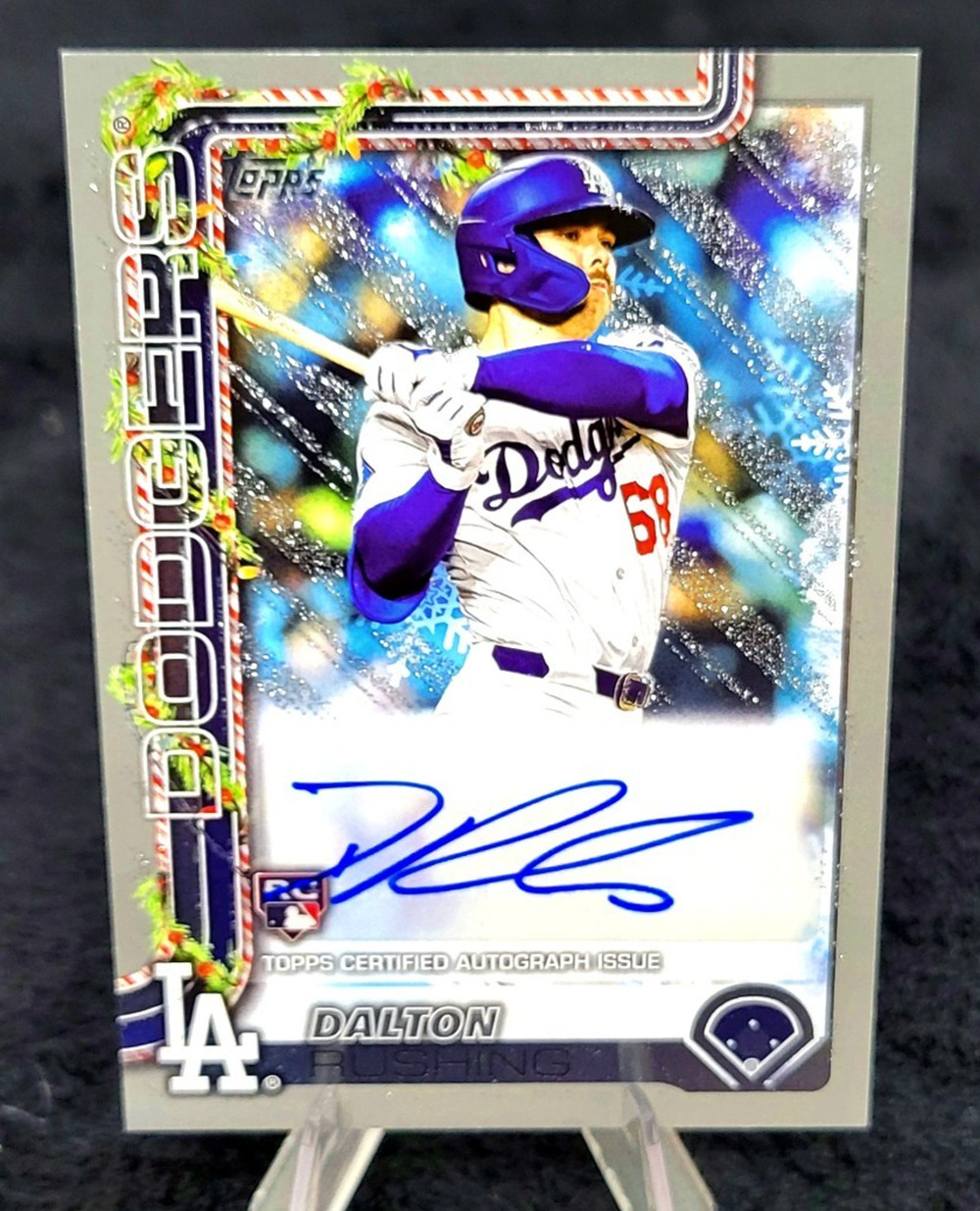 2025 Dalton Rushing RC AUTO Silver Glitter 24/25 Topps Holiday Case Hit Dodgers